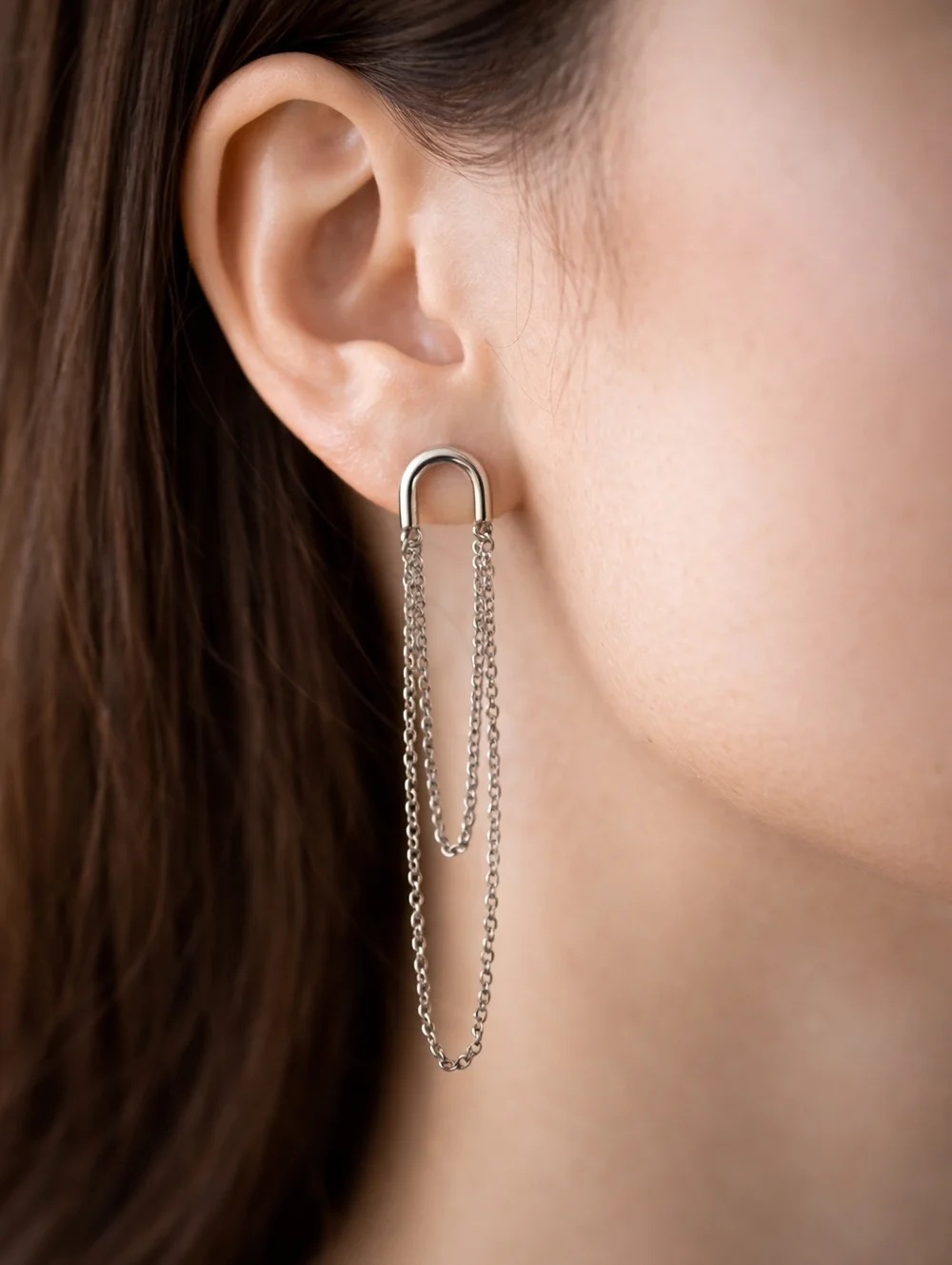 Polished  2-in Silver post  Drop Dangle chain Earrings - Women Fashion Jewelry